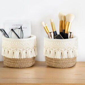 2 Boho Decor Bohemian Rope Baskets Macrame Look Storage Set Farmhouse